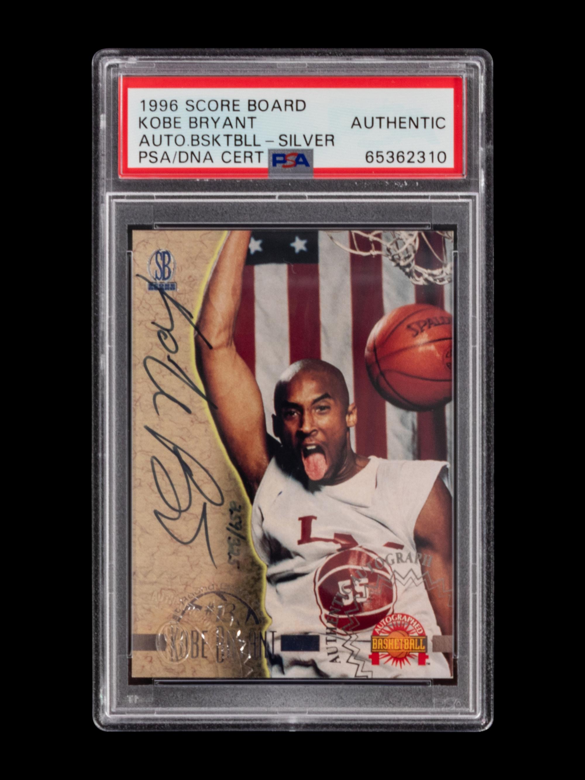 A 1996 Score Board Basketball Autographs Silver Kobe Bryant Signed Rookie Basketball Card No. 15 (PSA Authentic),