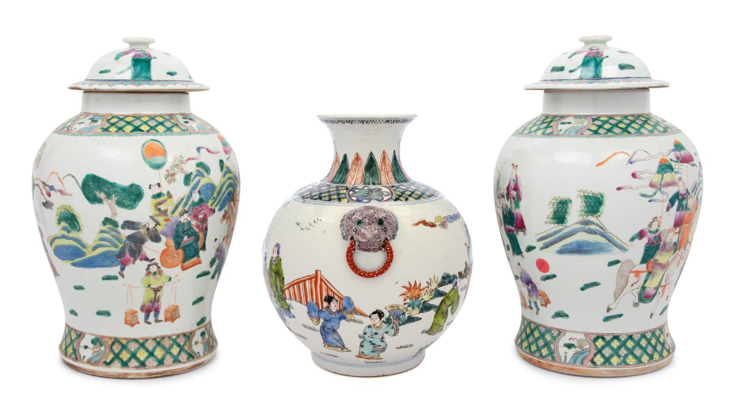 Three Chinese Famille Rose Porcelain Vessels