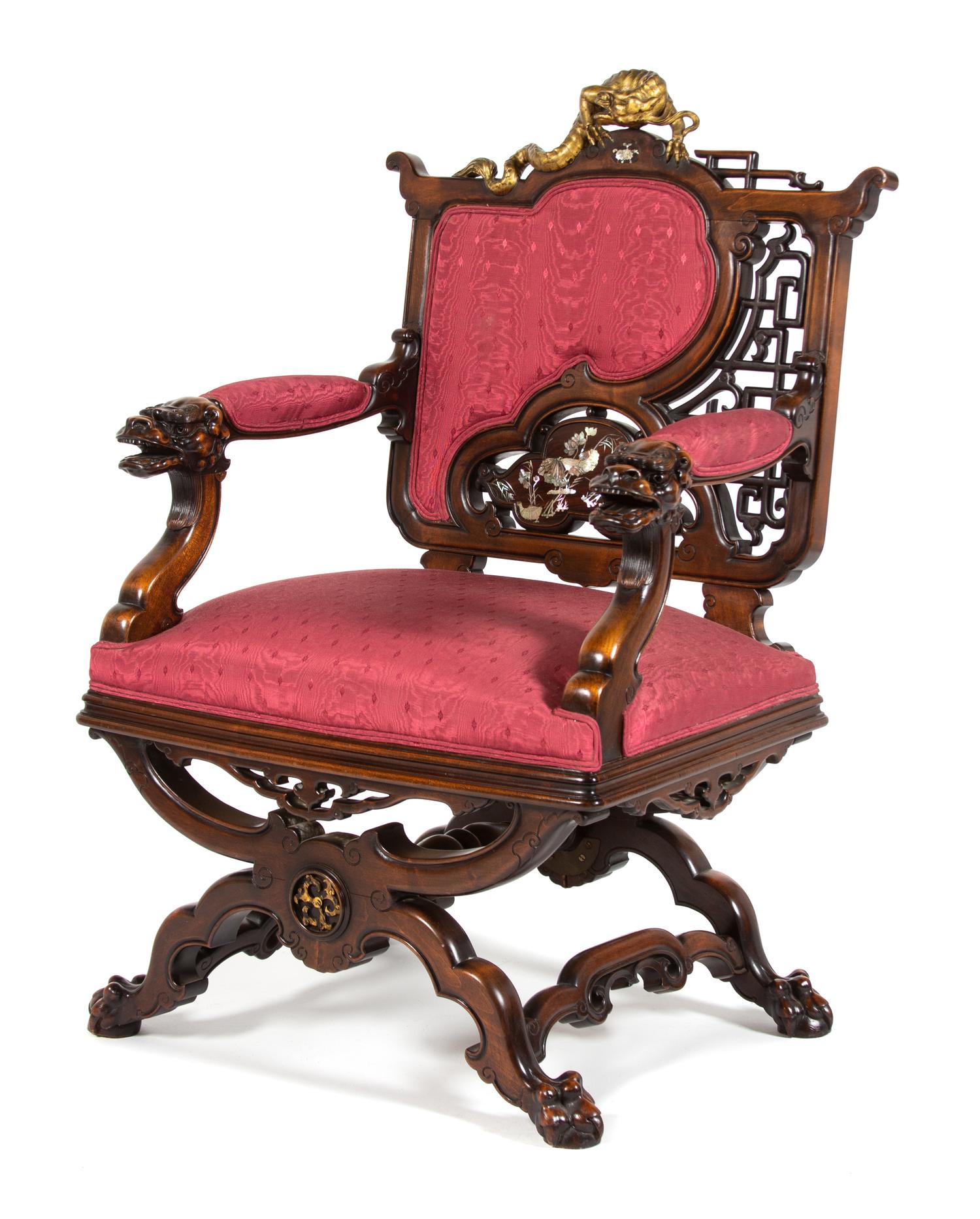 A French Parcel Gilt and Mother-of-Pearl Inlaid Armchair Attributed to Gabriel Viardot