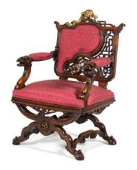 A French Parcel Gilt and Mother-of-Pearl Inlaid Armchair Attributed to Gabriel Viardot