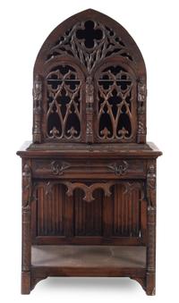 A Gothic Revival Cabinet on Stand Height 70 x width 36 x depth 19 1/4 inches. — EARLY 20TH CENTURY