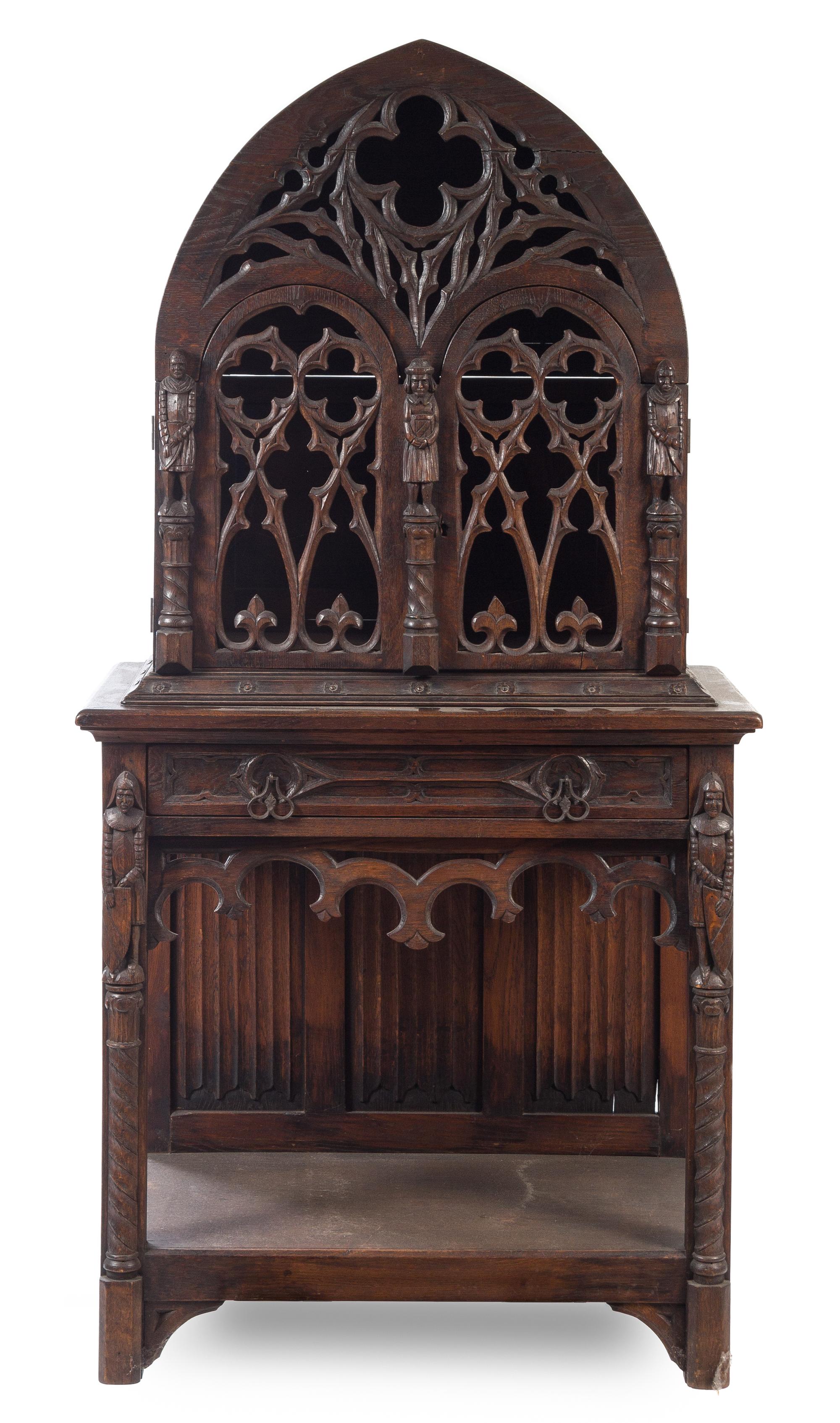 A Gothic Revival Cabinet on Stand Height 70 x width 36 x depth 19 1/4 inches. — EARLY 20TH CENTURY