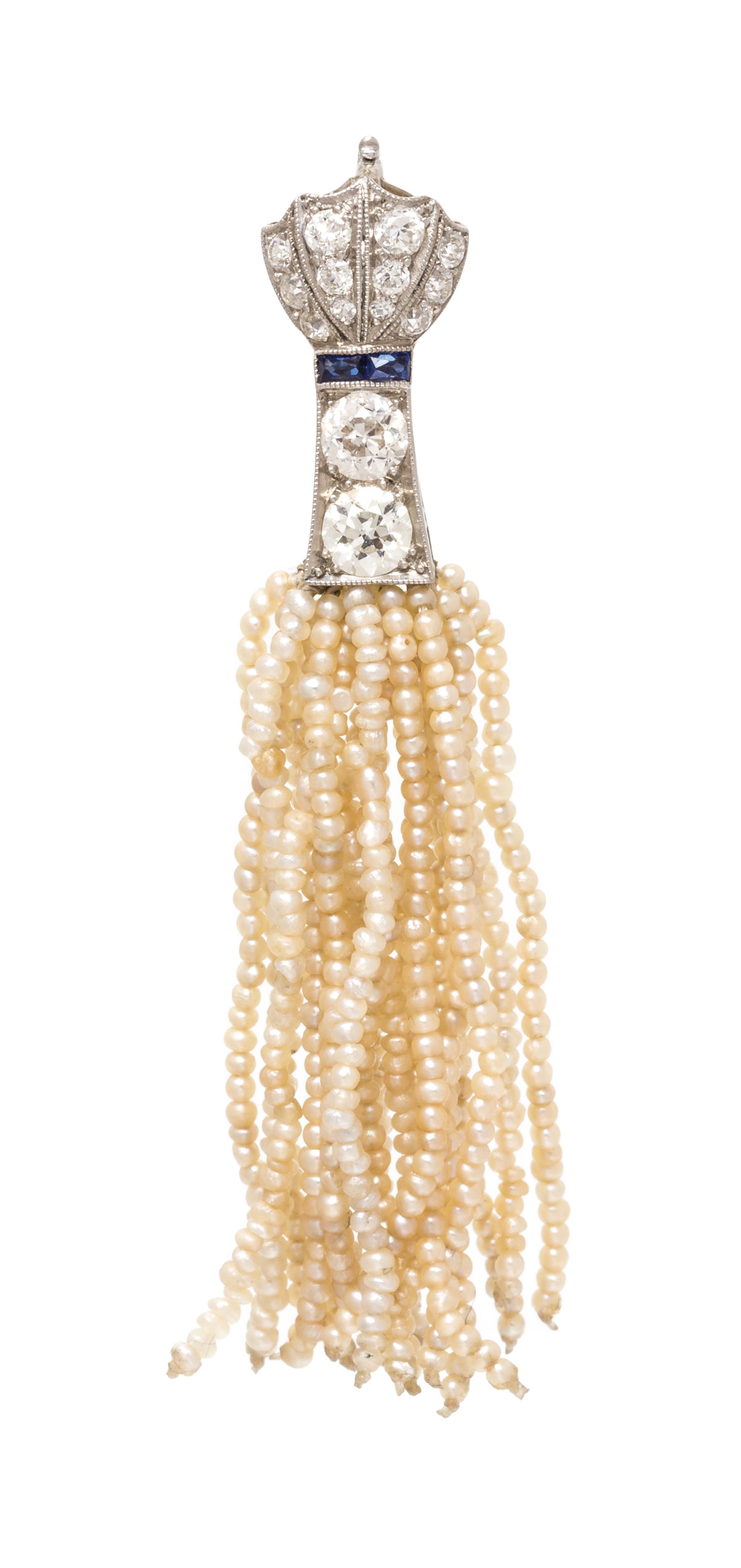 A Platinum, Diamond, Sapphire and Seed Pearl Pendant, 2.90 dwts.