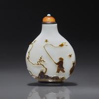 A Chinese Overlay Glass Snuff Bottle, Yangzhou School, Qing Dynasty, Circa 1850-1890 — 1850-1890年 揚州作涅白地套棕料賞秋圖鼻煙壺