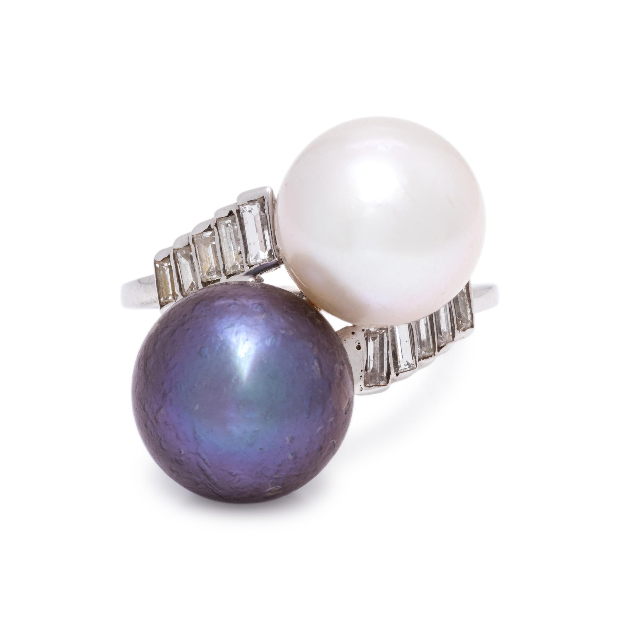 CULTURED TAHITIAN, SOUTH SEA PEARL AND DIAMOND RING