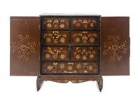 A Fine Korean Mother-of-Pearl, Shagreen, and Wire Inlaid Two-Door Chest, Joseon Period 李氏朝鮮 黑漆鑲螺鈿方角櫃