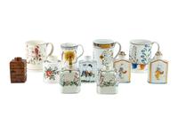 A Group of English Molded Creamware and Pearlware Glazed Tea Caddies and Canns