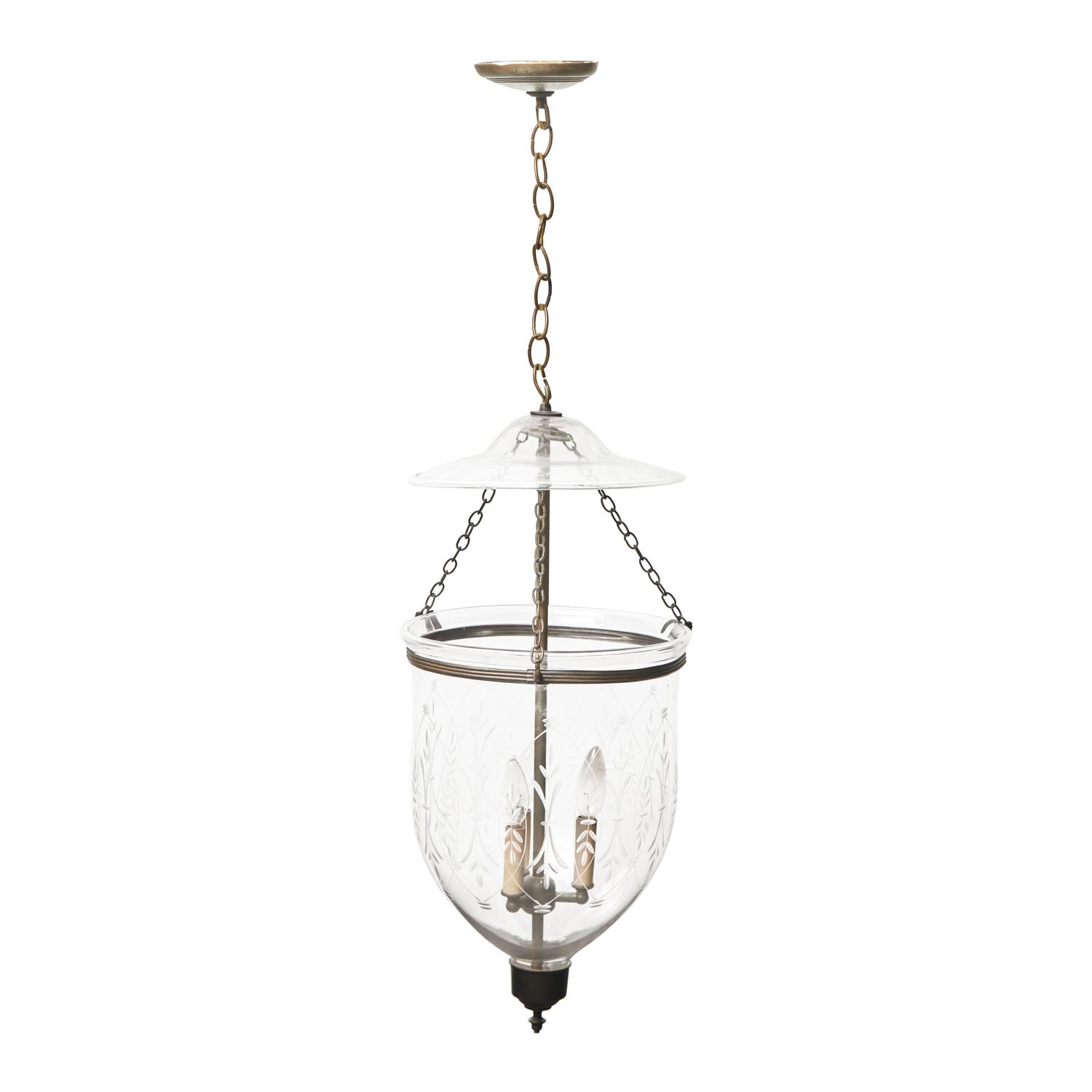 A Large Blown and Etched Glass Bell Jar Lantern