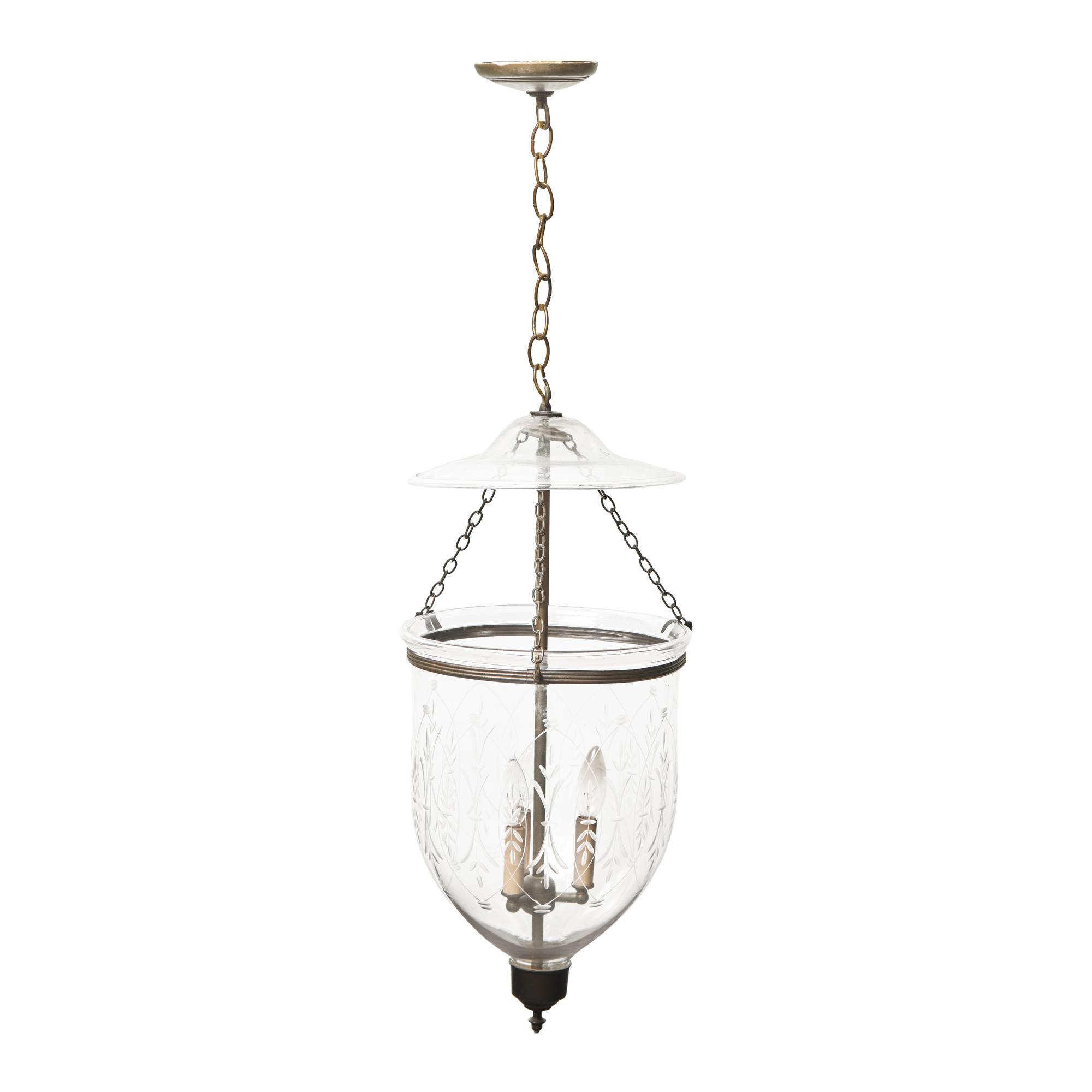 A Large Blown and Etched Glass Bell Jar Lantern