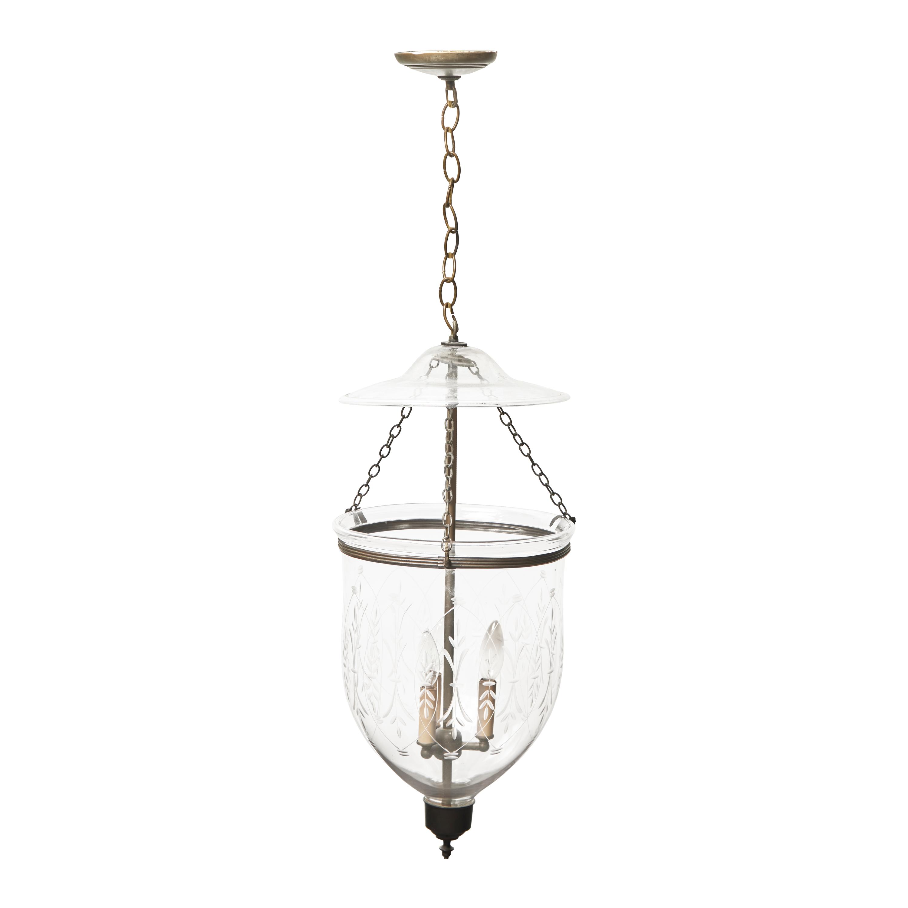 A Large Blown and Etched Glass Bell Jar Lantern