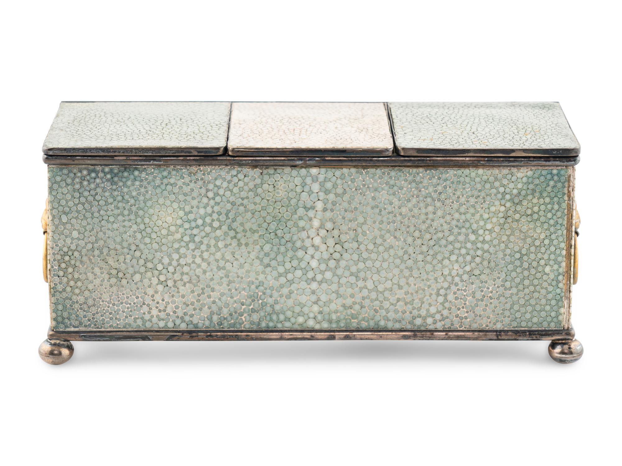 A Regency Silvered Metal and Shagreen Inkwell