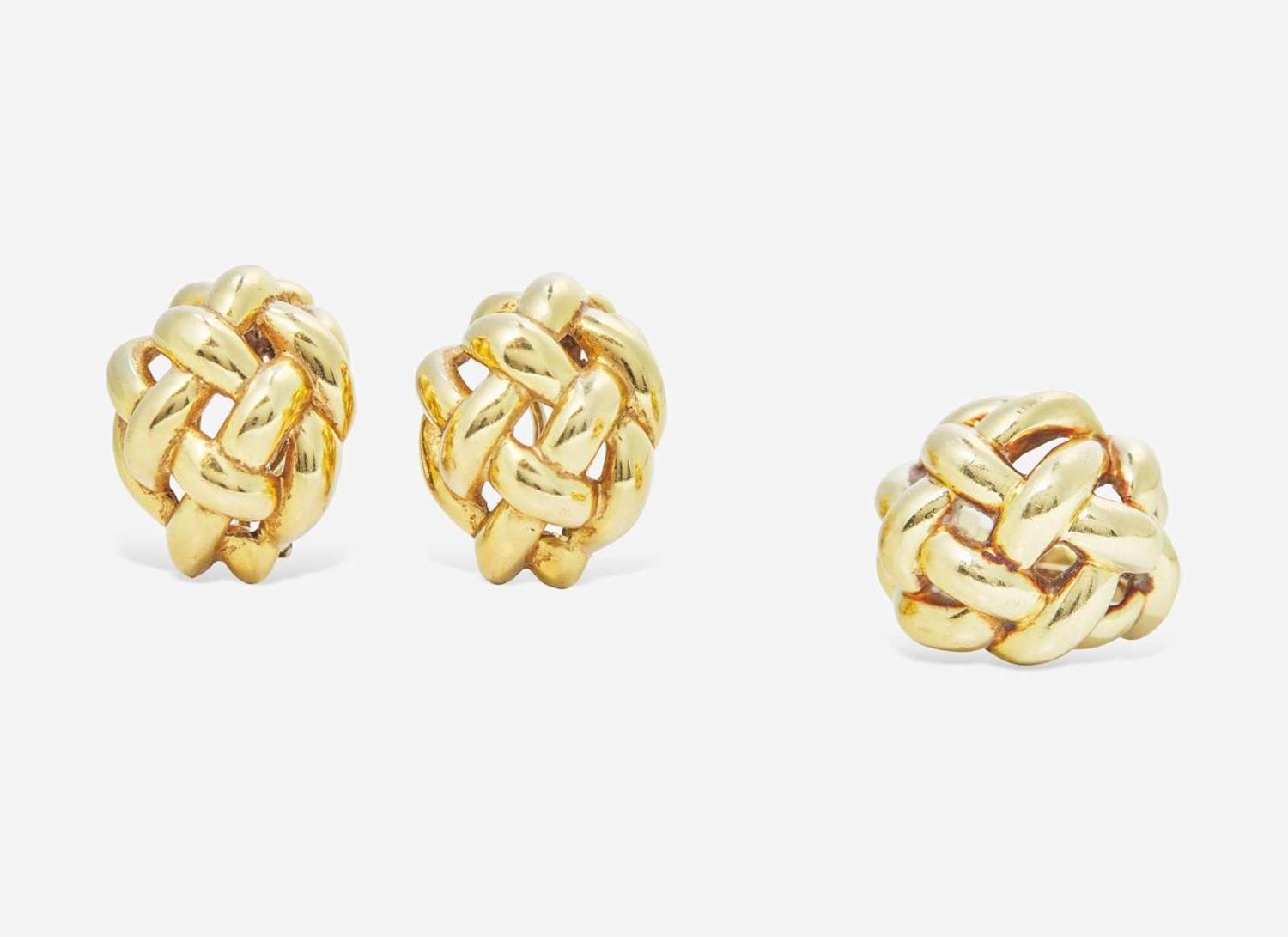 A Set of Matching 18K Italian Gold Ear Clips and Ring