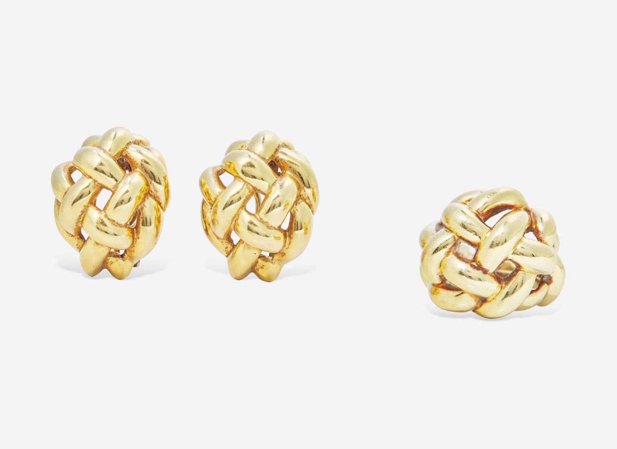 A Set of Matching 18K Italian Gold Ear Clips and Ring