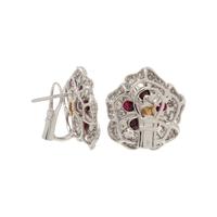 RUBY AND DIAMOND FLOWER EARCLIPS