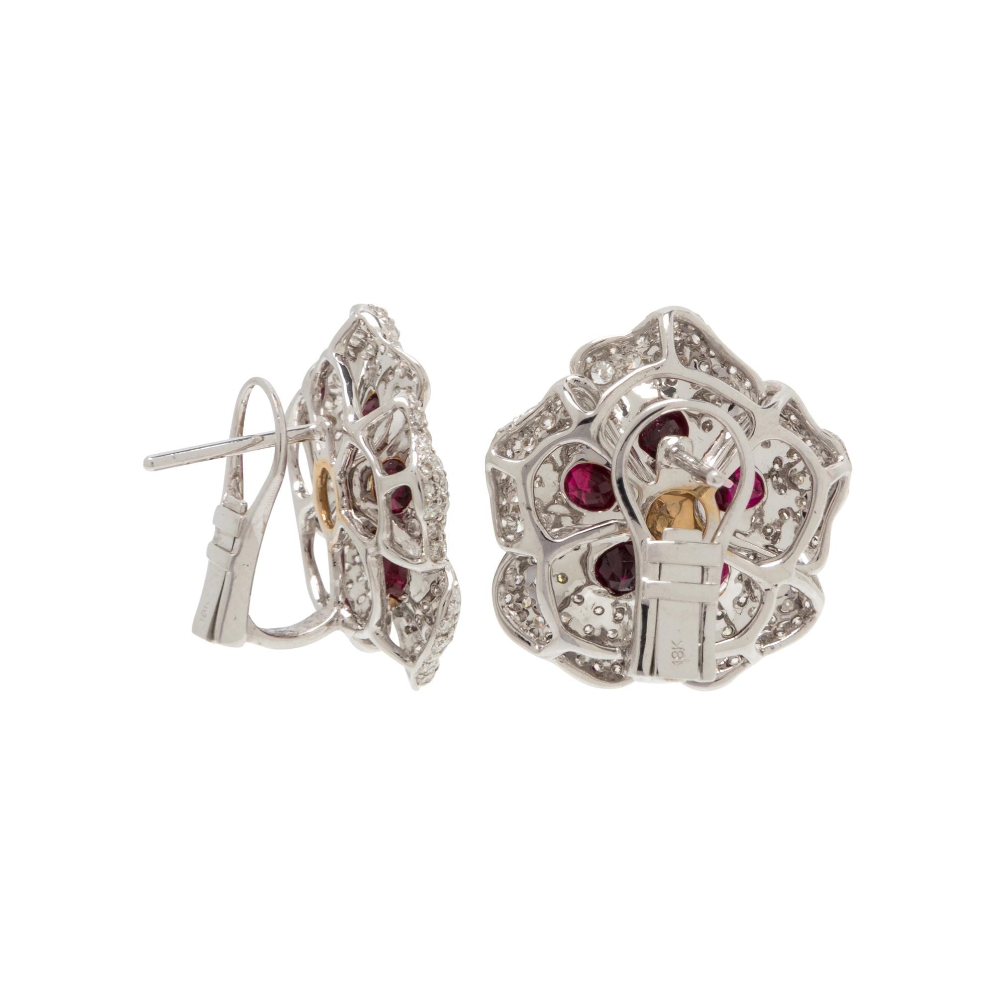 RUBY AND DIAMOND FLOWER EARCLIPS