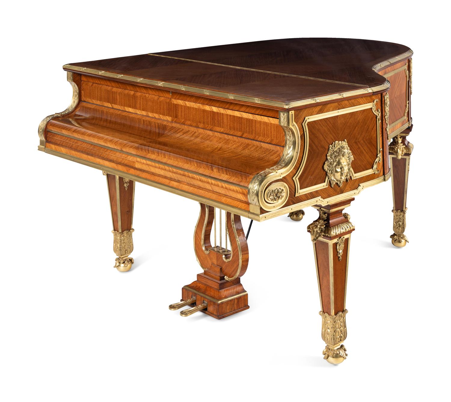 A Régence Style Gilt Bronze Mounted Mahogany, Kingwood and Tulipwood Grand Piano