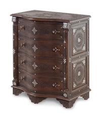 A Syrian Carved Mother-of-Pearl Inlaid Walnut Serpentine Chest of Drawers
