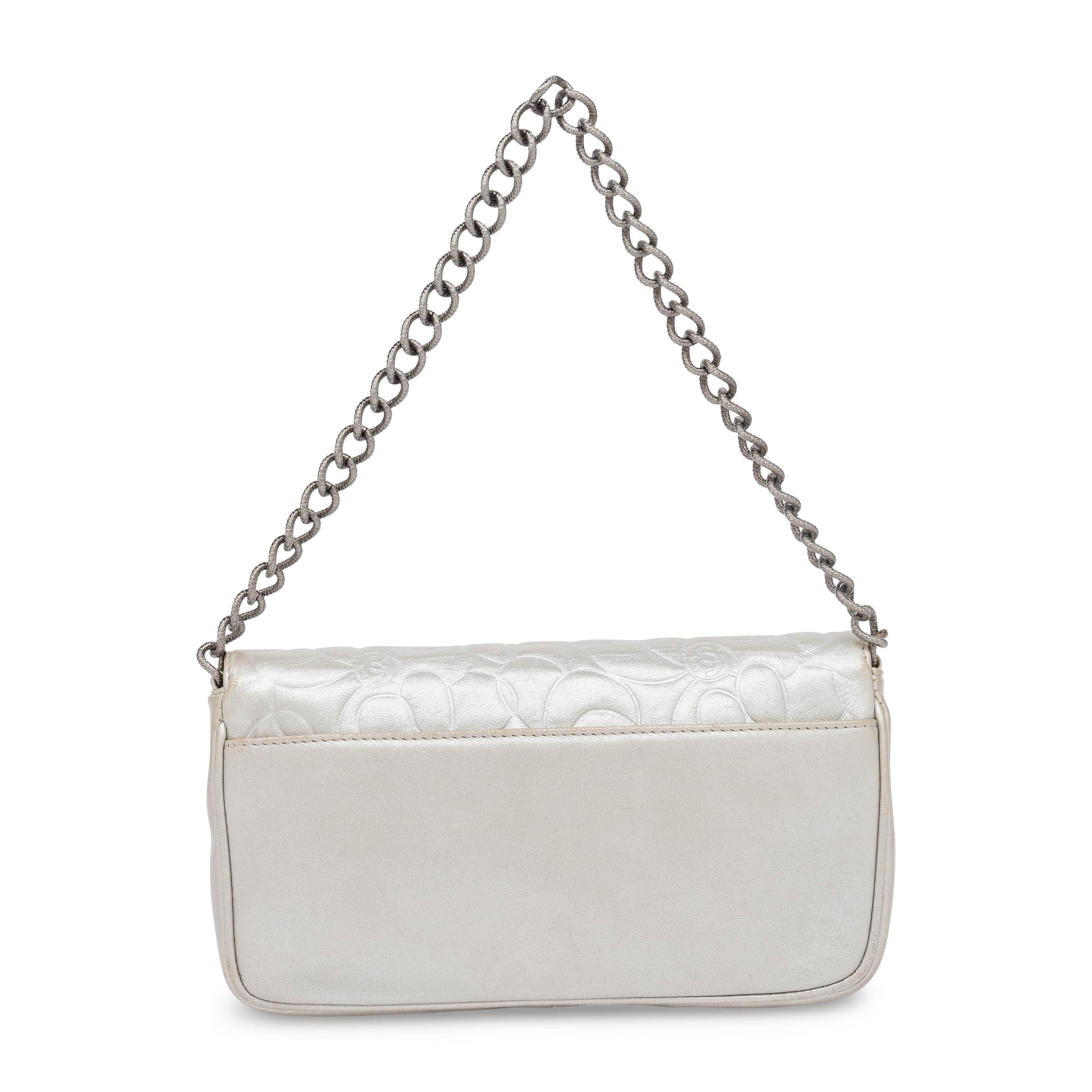 Chanel, Flap Bag in Camellia-Embossed Silver Leather