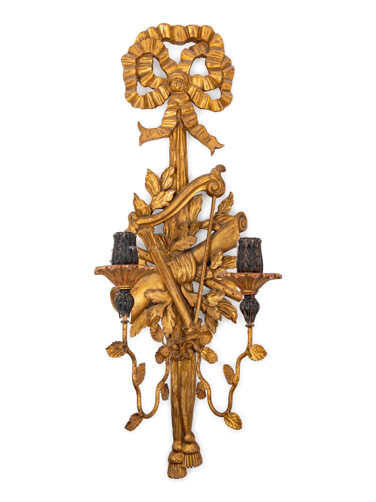 A French Neoclassical Style Giltwood Two-Light Sconce