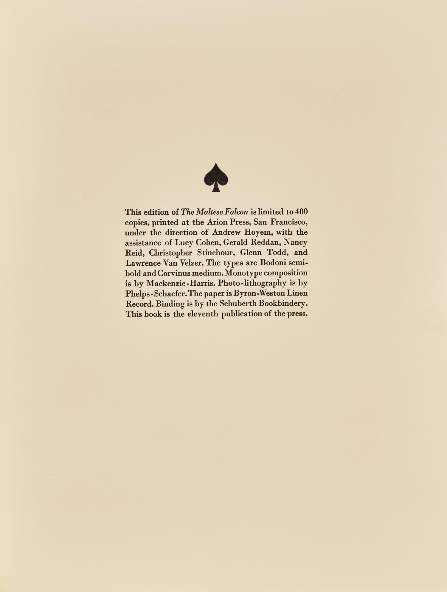[Arion Press] Hammett, Dashiell. The Maltese Falcon