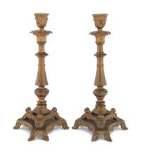 A Pair of Neoclassical Gilt Bronze and Brass Candlesticks