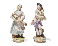 A pair of Meissen porcelain figures depicting a musical couple, Germany, 19th century