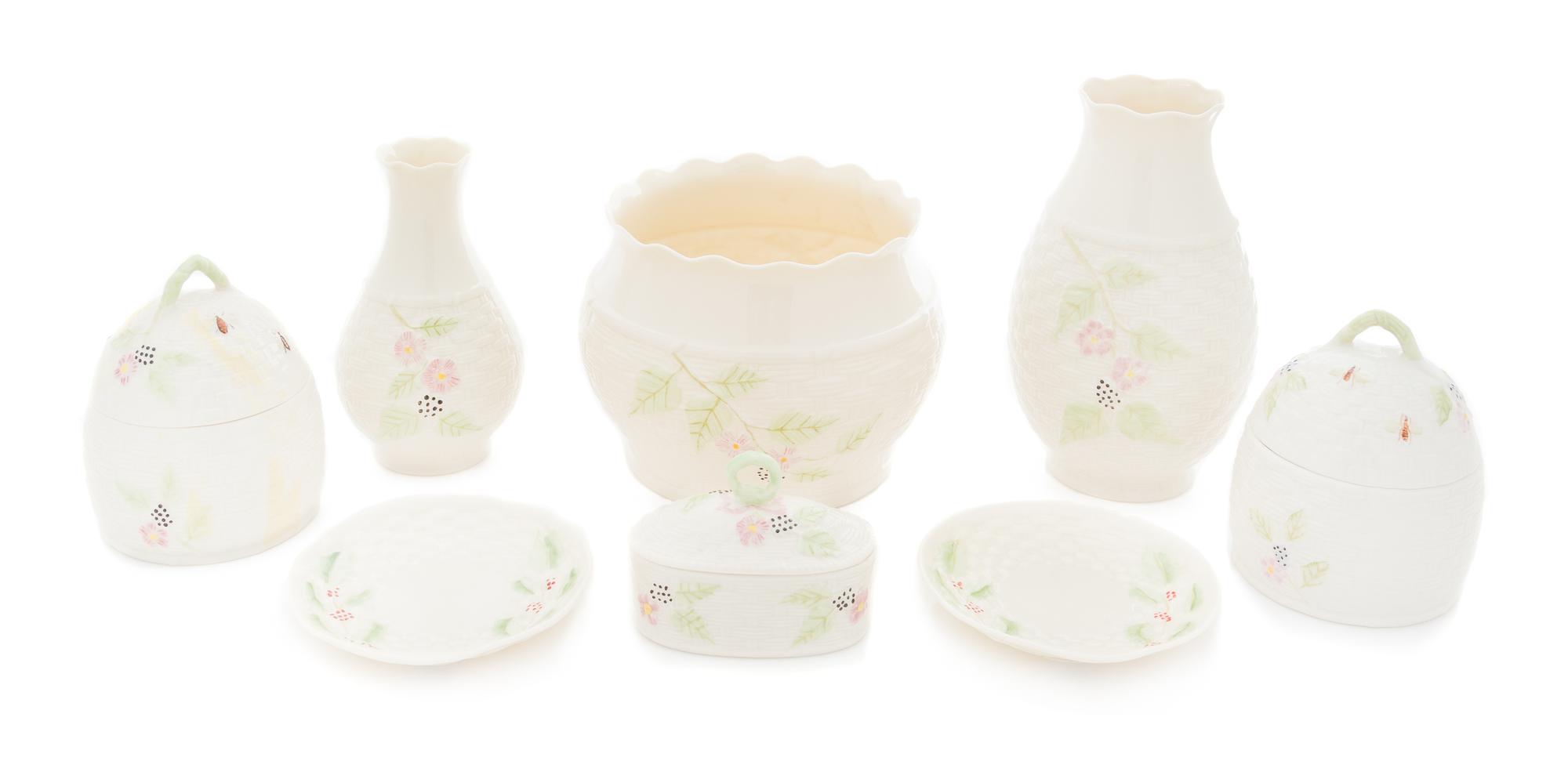 Seven Belleek Summer Briar Articles Height of tallest 7 1/4 inches. — SEVENTH GOLD MARK (1980-1993)