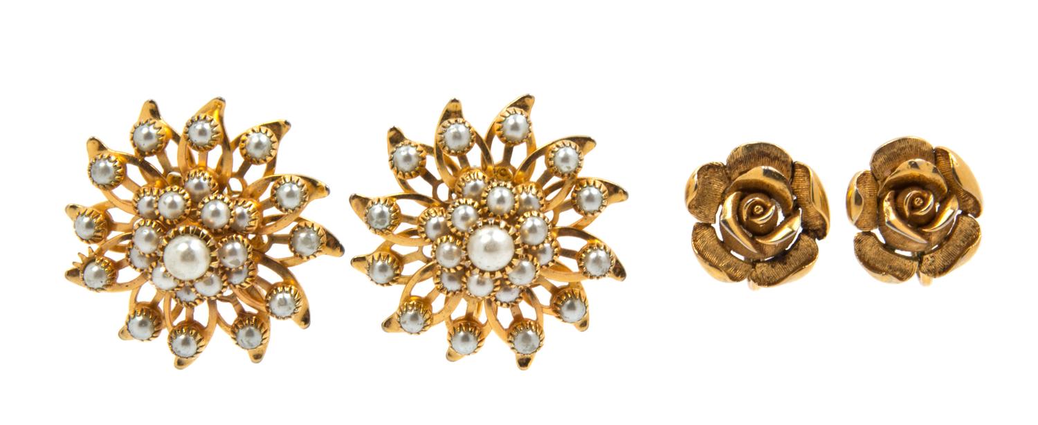 A Pair of Judy Lee and Trifari Earclips,