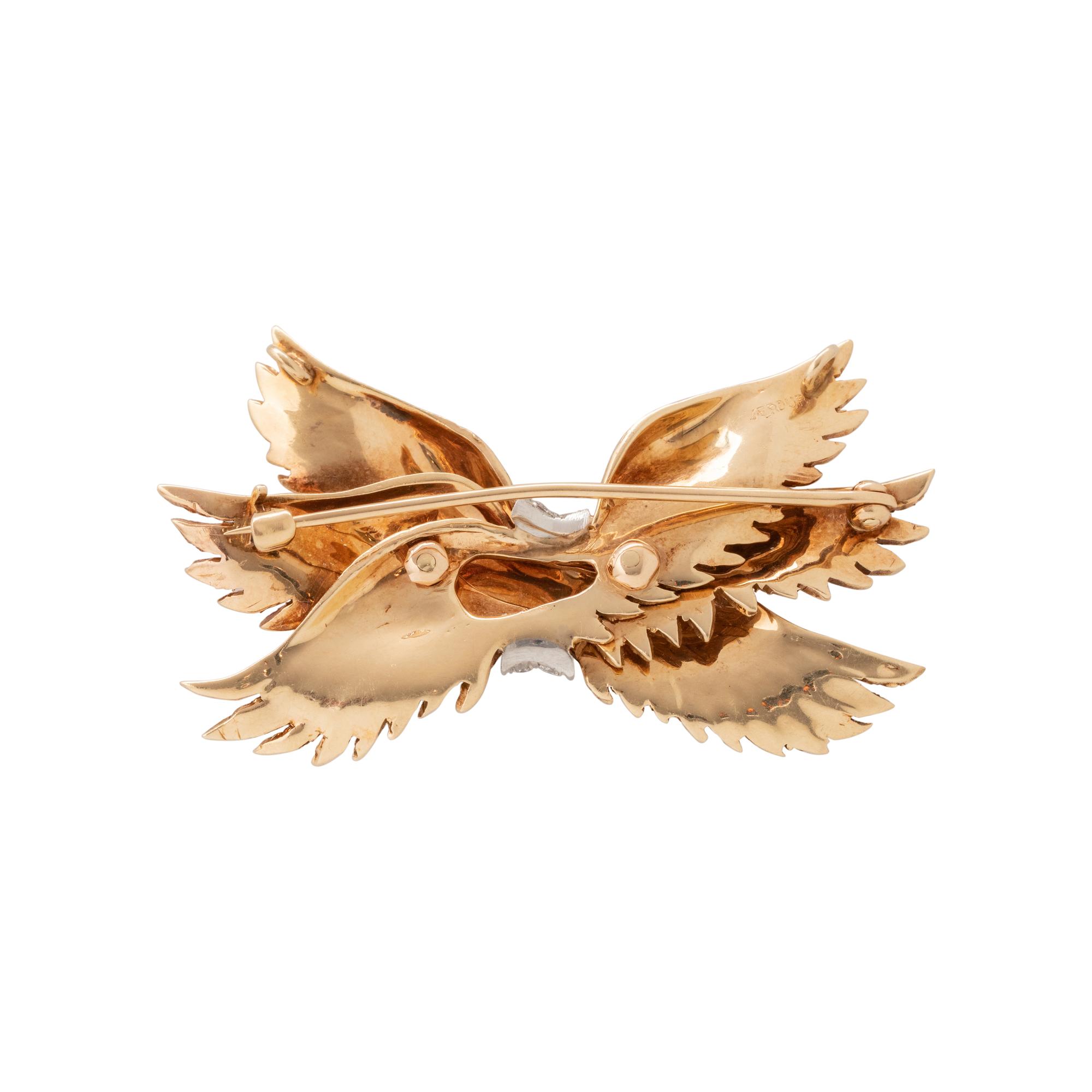 VERDURA, YELLOW GOLD, PLATINUM AND DIAMOND WINGED BROOCH