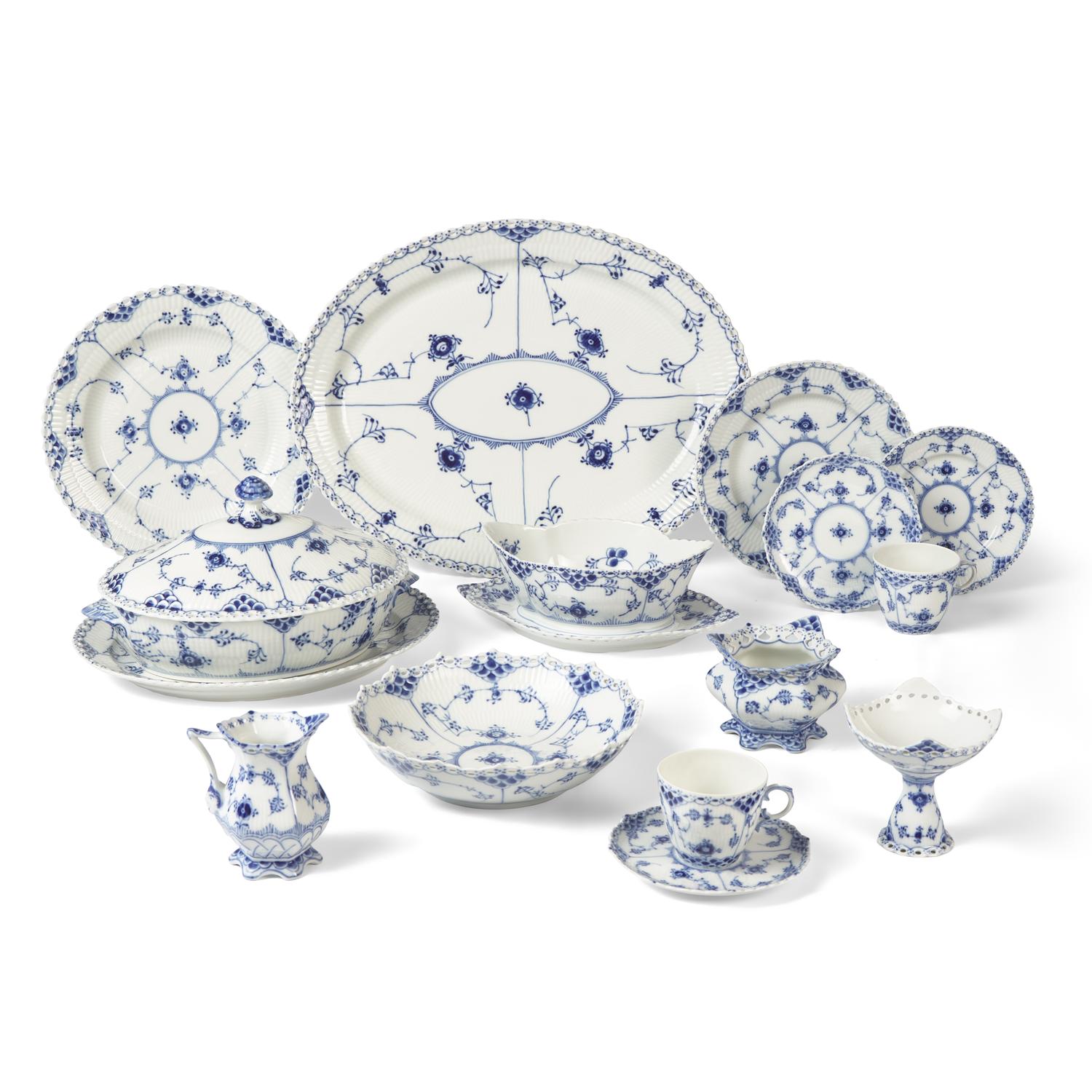 A Royal Copenhagen Blue Fluted Full Lace Porcelain Dinner Service