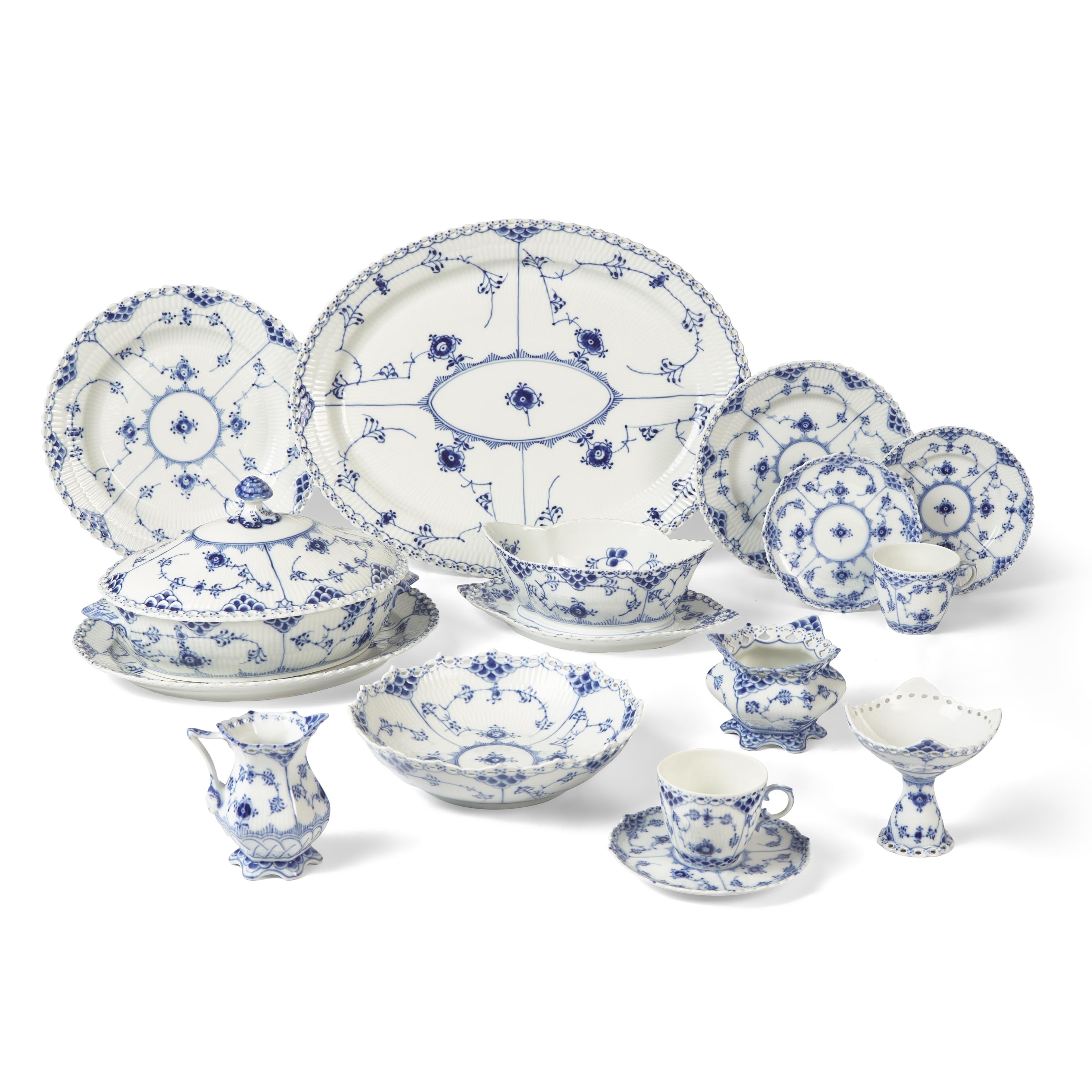 A Royal Copenhagen Blue Fluted Full Lace Porcelain Dinner Service