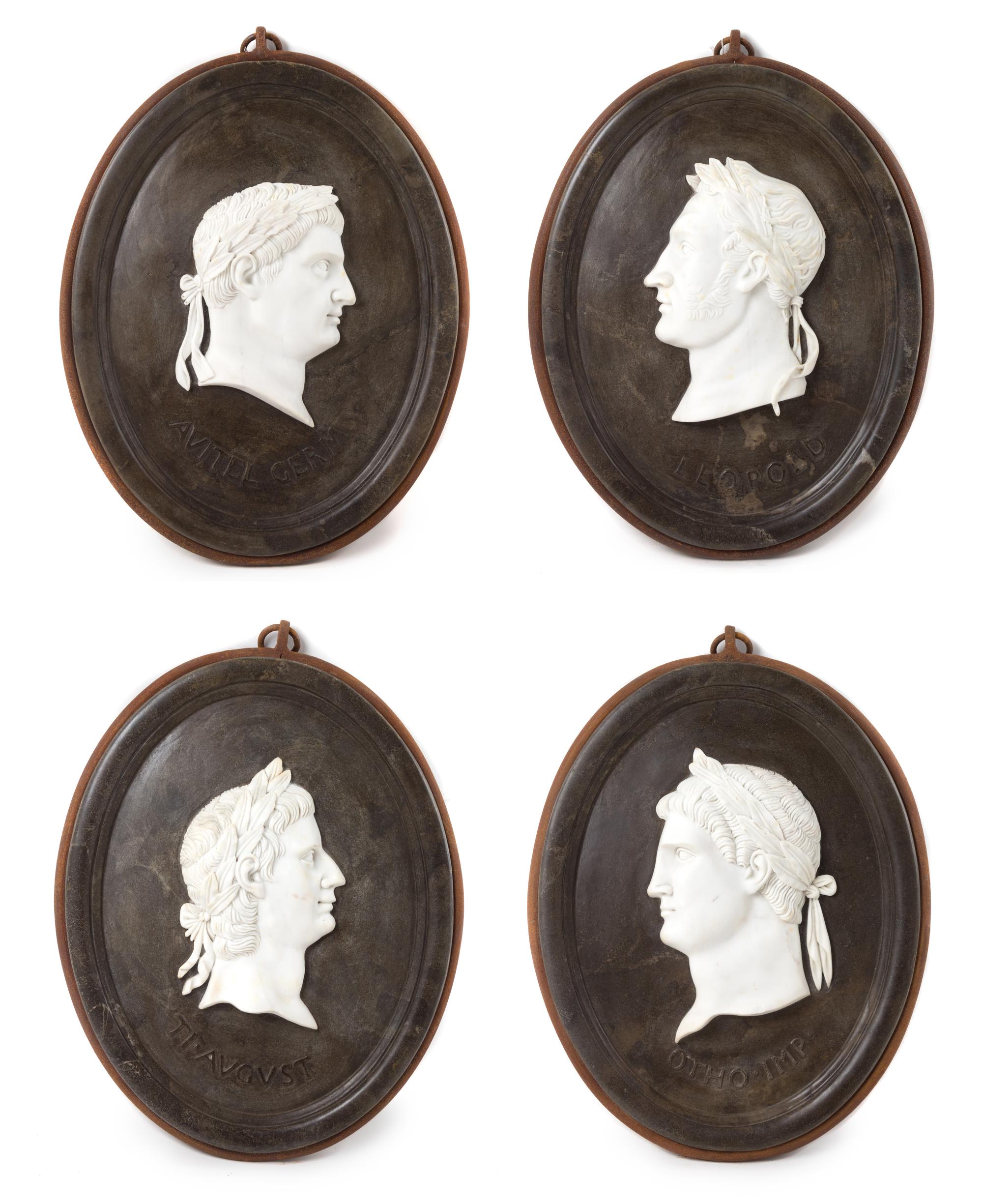 A Set of Four Marble Profile Plaques Height 22 1/2 x width 16 1/2 inches. — AFTER THE ANTIQUE, 20TH CENTURY