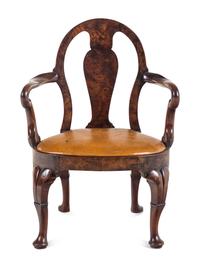 A George II Style Walnut Writing Table with an Associated Armchair