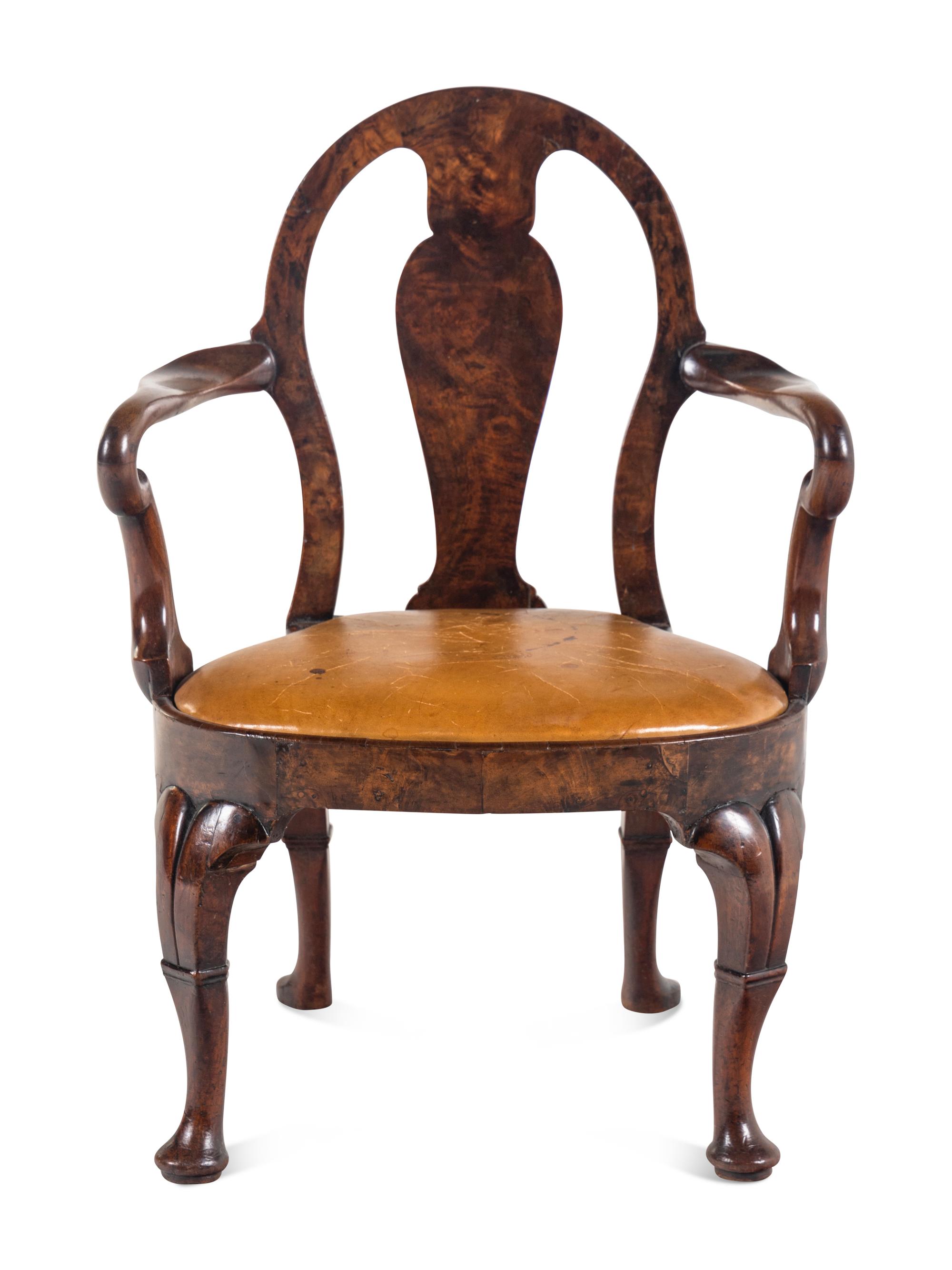 A George II Style Walnut Writing Table with an Associated Armchair