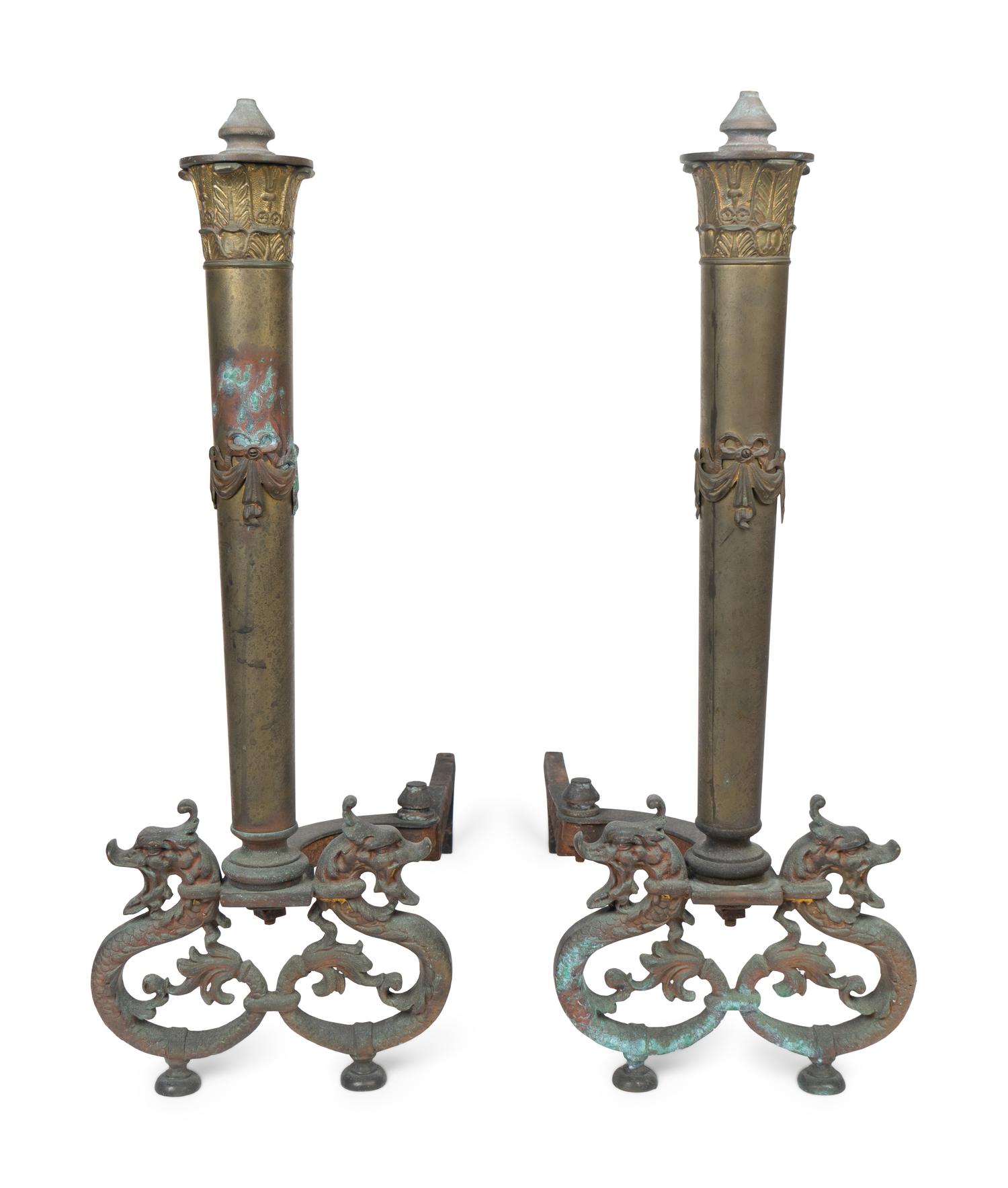 A Pair of Neoclassical Style Gilt Metal Andirons — EARLY 20TH CENTURY