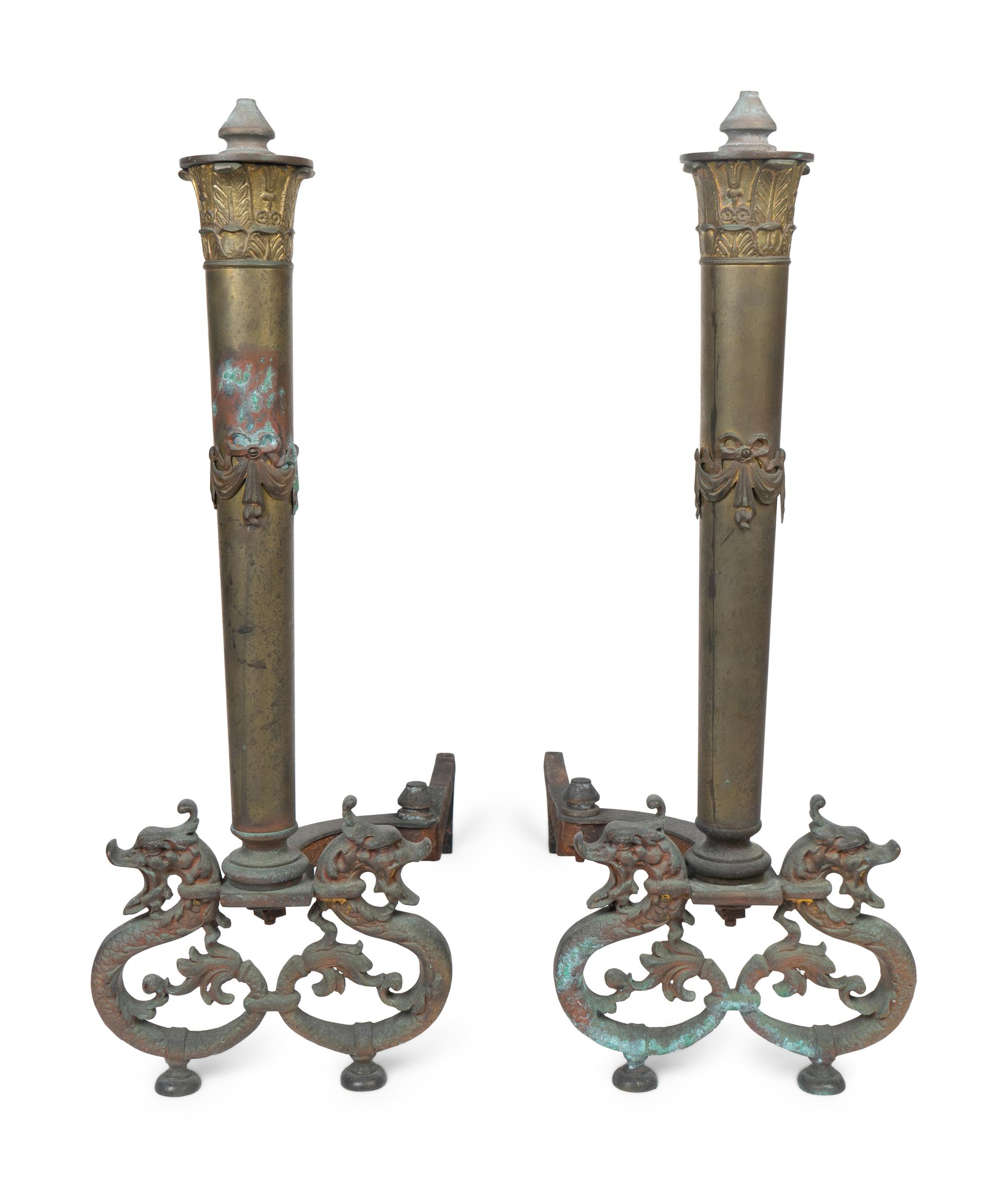 A Pair of Neoclassical Style Gilt Metal Andirons — EARLY 20TH CENTURY