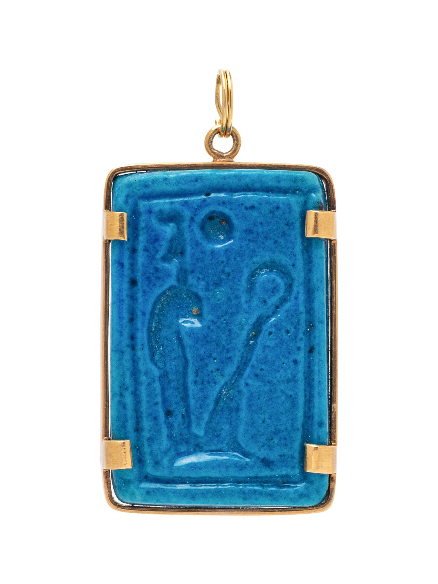 A Possibly Ancient Yellow Gold and Faience Pendant,