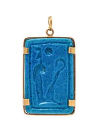 A Possibly Ancient Yellow Gold and Faience Pendant,