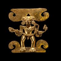A Veraguas Gold Figural Pendant Holding a Double-Headed Snake
