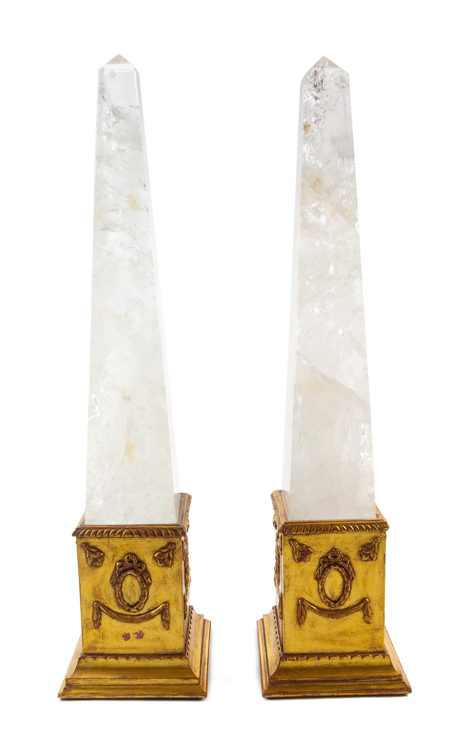 A Pair of Giltwood and Rock Crystal Obelisks Height overall 36 inches. — 20TH CENTURY