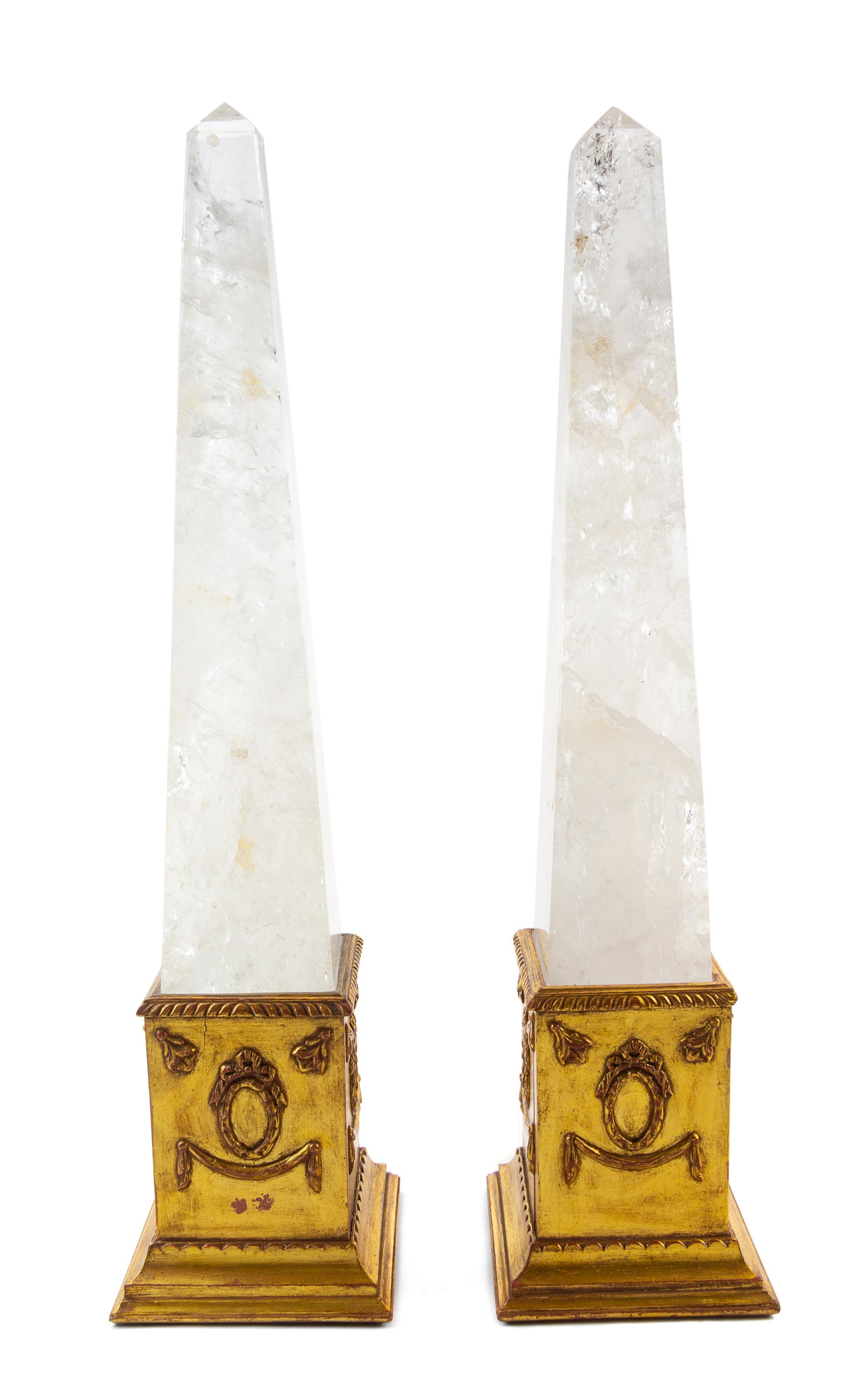 A Pair of Giltwood and Rock Crystal Obelisks Height overall 36 inches. — 20TH CENTURY
