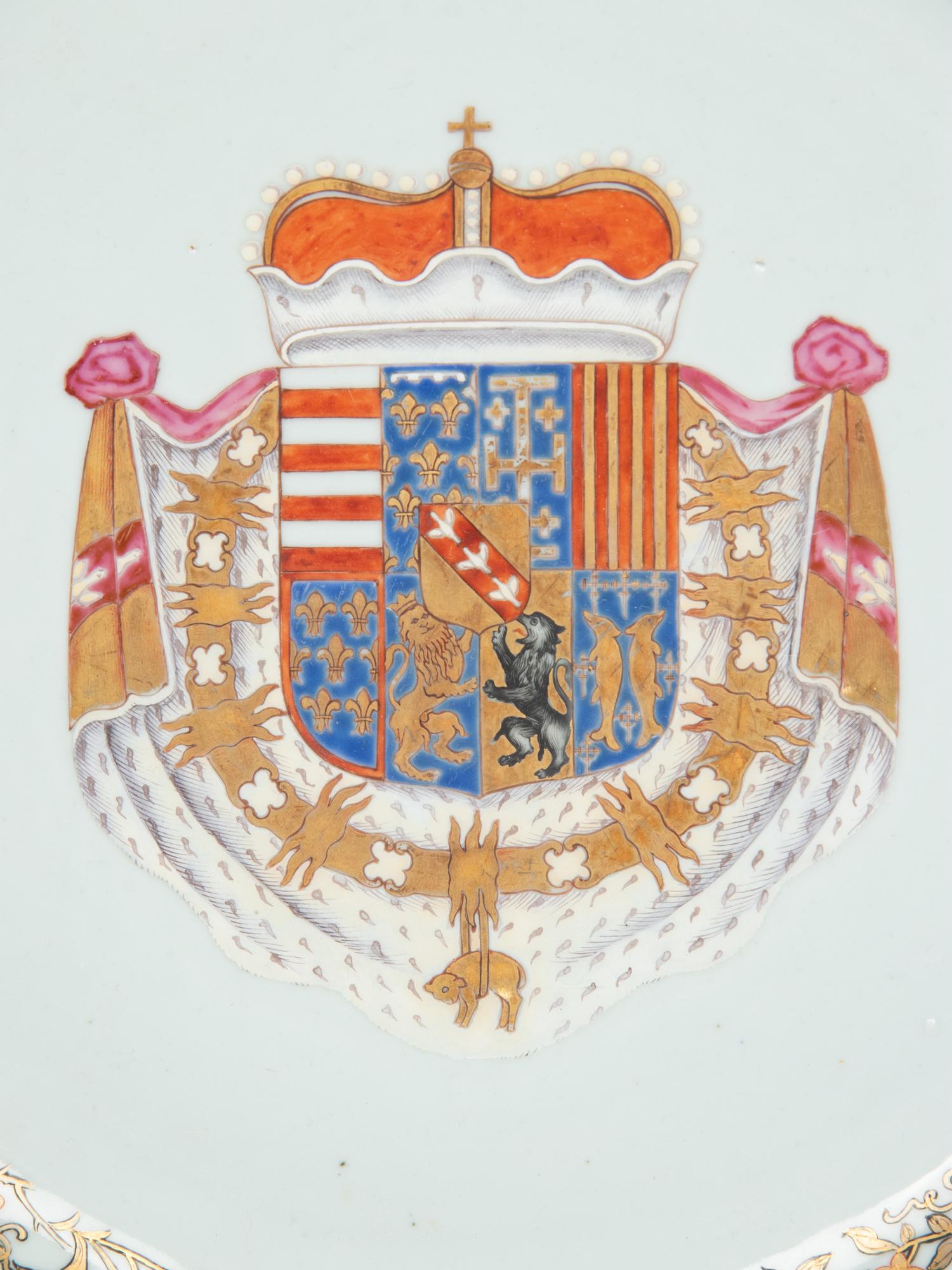 A Chinese Export Parcel-Gilt Armorial Porcelain Charger