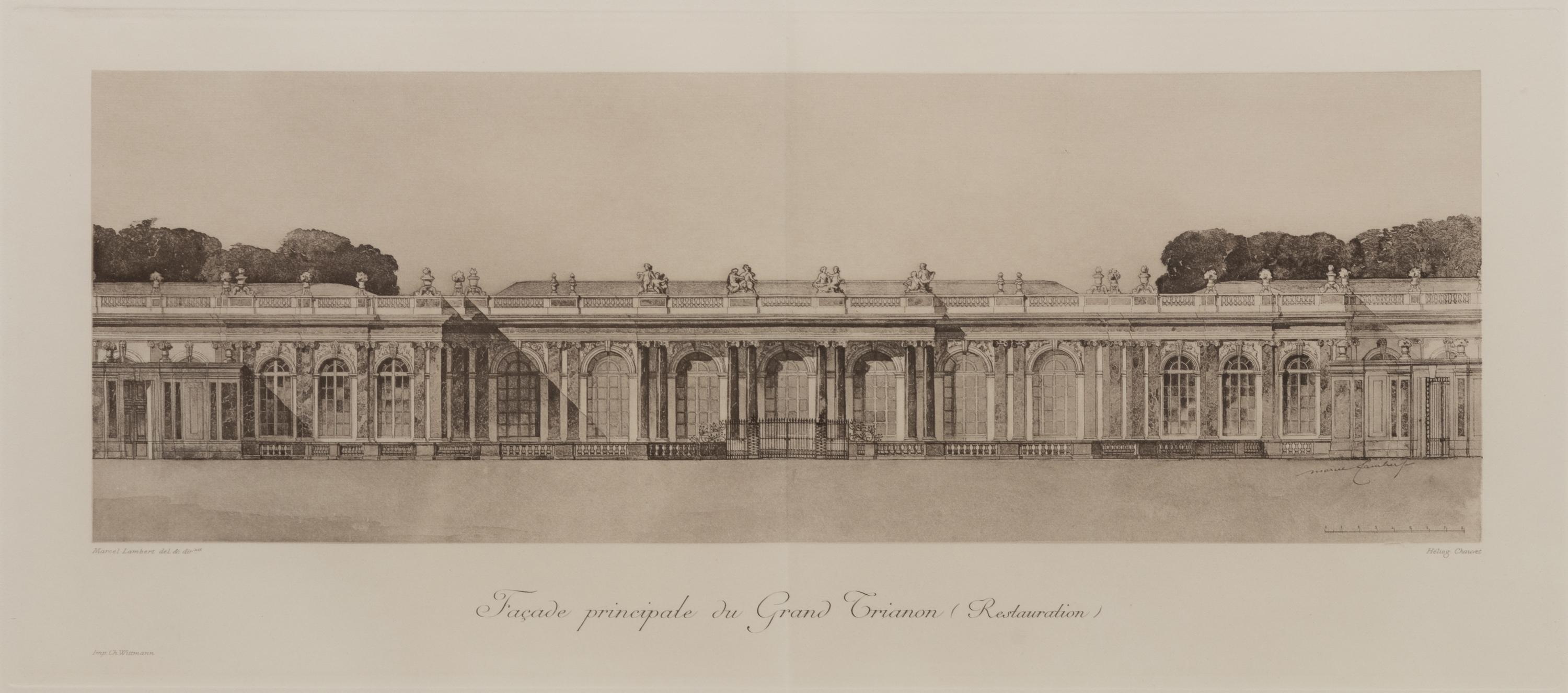 A Set of Six Framed Engravings Depicting Versailles and the Petit Trianon