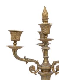 A Pair of Continental Gilt Bronze and Marble Three-Light Candelabra