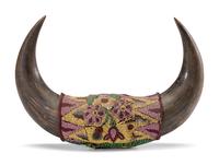 Plains Beaded Buffalo Horn Wall Hanging