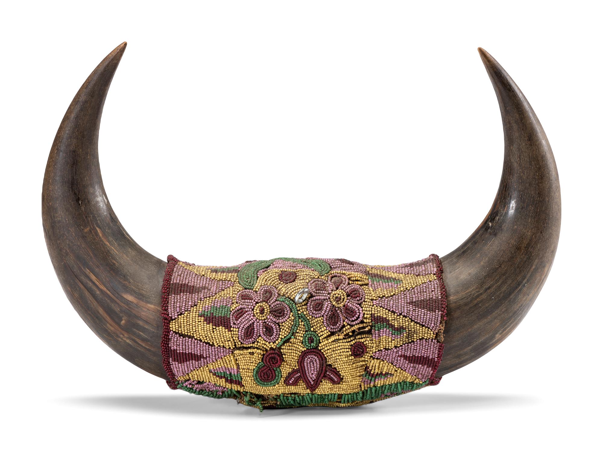 Plains Beaded Buffalo Horn Wall Hanging