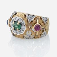 An 18K, yellow gold and gemstone ring, ANF