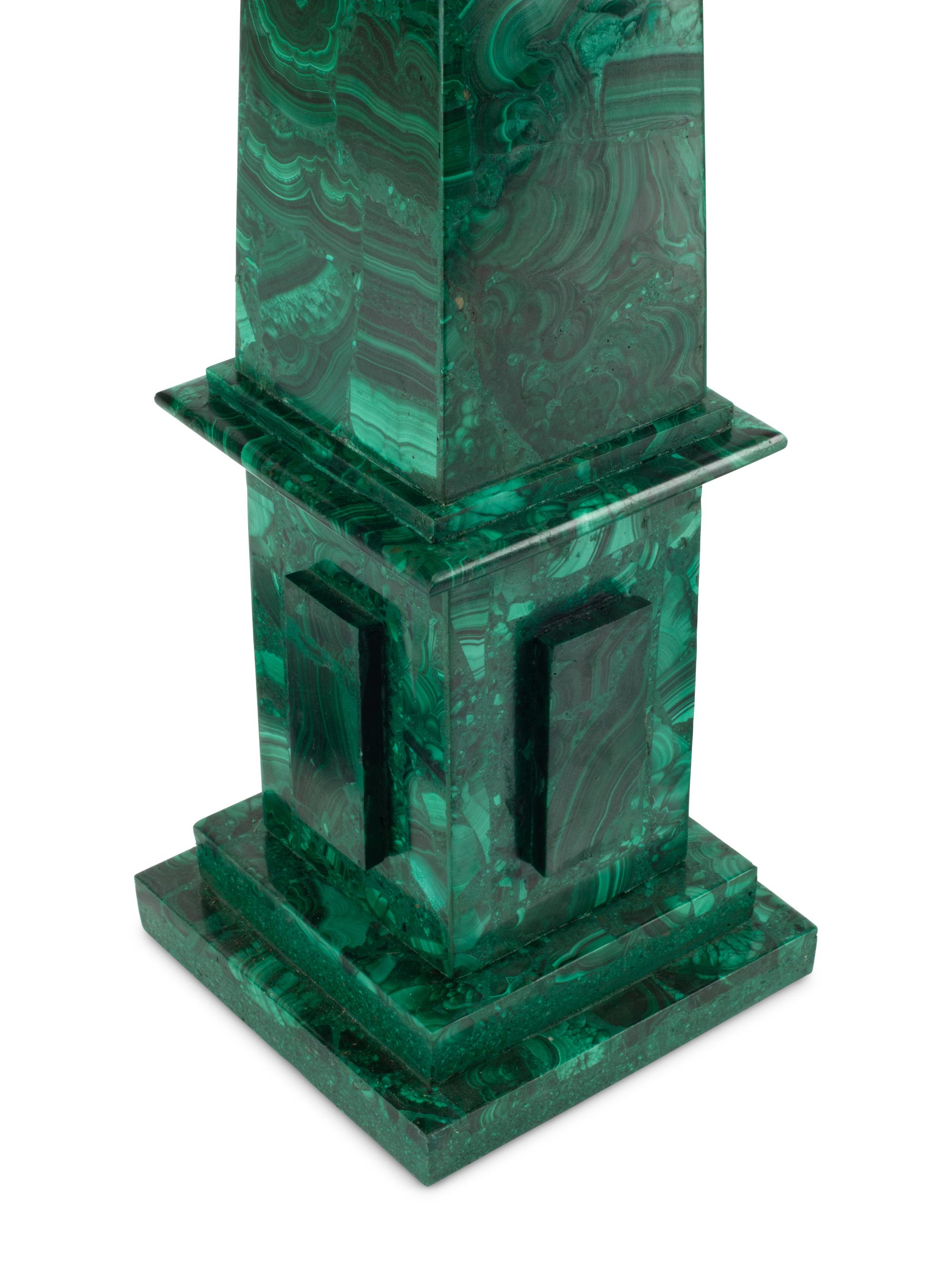 A Pair of Large Malachite Obelisks