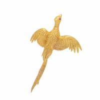 Hermès, Yellow Gold and Ruby Pheasant Brooch