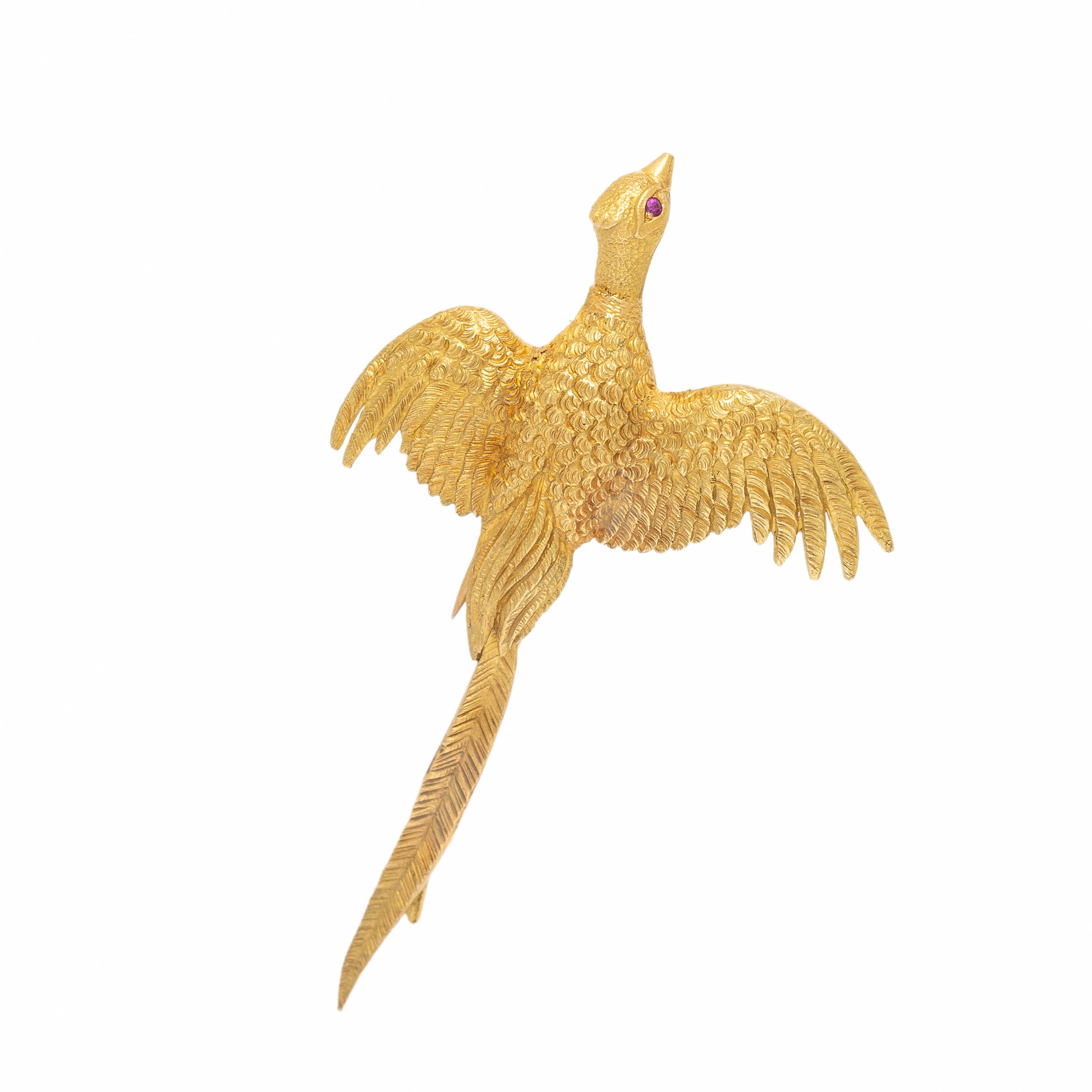 Hermès, Yellow Gold and Ruby Pheasant Brooch